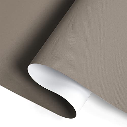 Joydeco Cordless Blackout Blinds - White Fabric Window Roller Shades for Indoor Outdoor Patio Office Light Blocking Sun - Coffee 1 Beautifully styled cordless blackout coffee hanging gracefully on a black metal curtain rod.