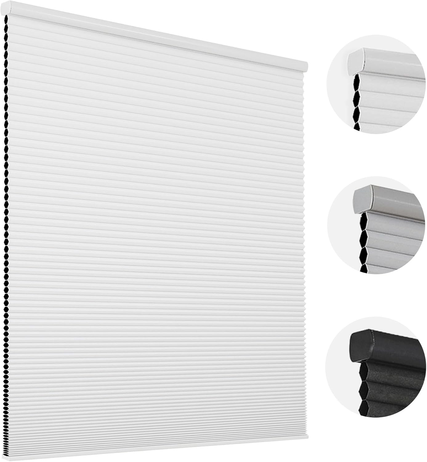 Joydeco Cordless Blackout Cellular Honeycomb Blinds for Indoor Windows 1 Close-up macro shot accenting the rich textile texture and precise tailoring details of a durable white free stop cellular.
