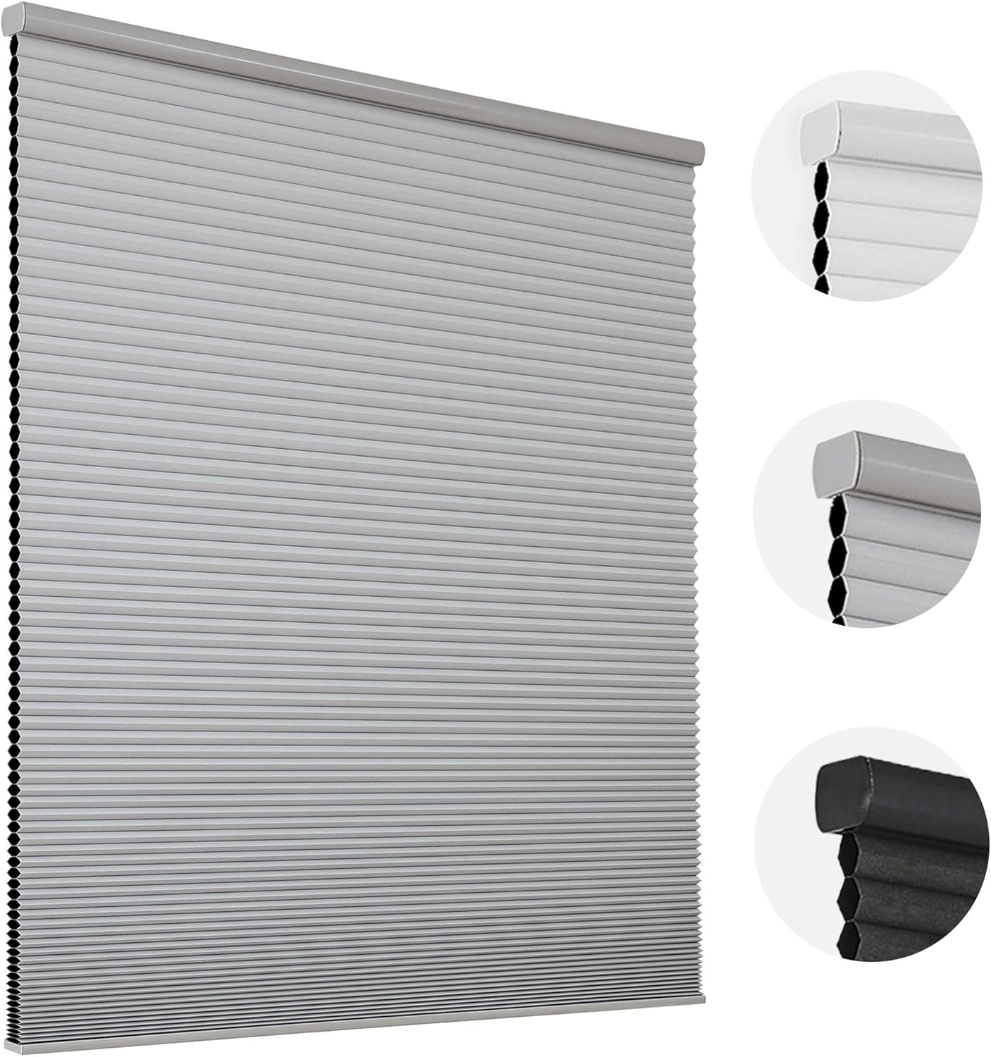 Joydeco Cordless Blackout Cellular Honeycomb Shades for Windows - Gray 1 Sleek tool-free window decoration presenting the clean horizontal profile of a specialized cellular blackout shades gray.