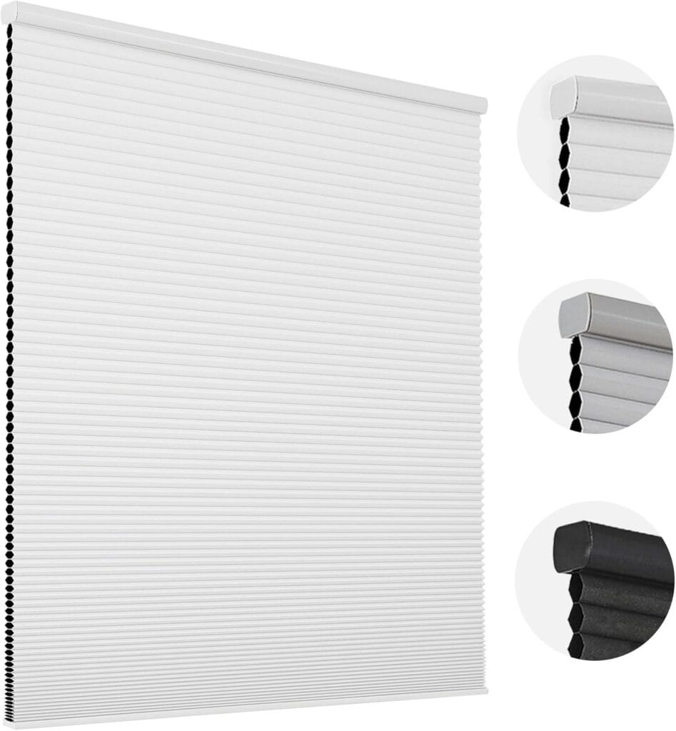 A modern home interior showing high-quality cellular blackout shades white installed clean across a bright window frame.