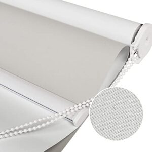 Joydeco heavy-duty fabric presentation highlighting light gray blackout shade in a cozy living room.