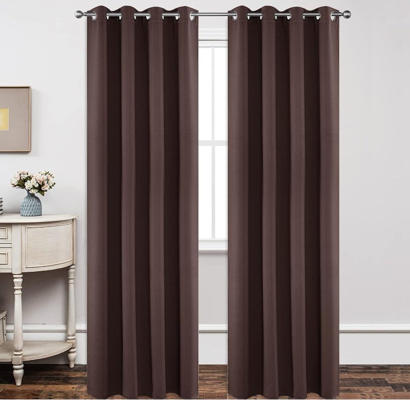 Joydeco Custom Blackout Back Tab Rod Pocket Curtain - Chocolate 1 Modern apartment window arrangement showing how a custom blackout chocolate curtain provides excellent daily shade control.