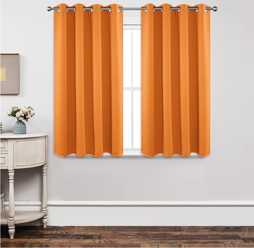 Joydeco Custom Blackout Back Tab Rod Pocket Curtain - Orange 1 Modern apartment window arrangement showing how a custom blackout orange curtain provides excellent daily shade control.