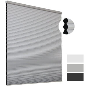 Window Shades 30 Joydeco functional home decor presentation showcasing grey cellular blackout shade in bright midday illumination.