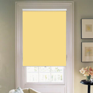 Close-up clean view focusing on the flat textile face and precise tracks of a sleek roller blackout yellow.