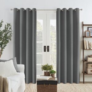 Nicely styled home layout focusing on the clean horizontal folds of a custom-hung faux linen dark grey drape set.