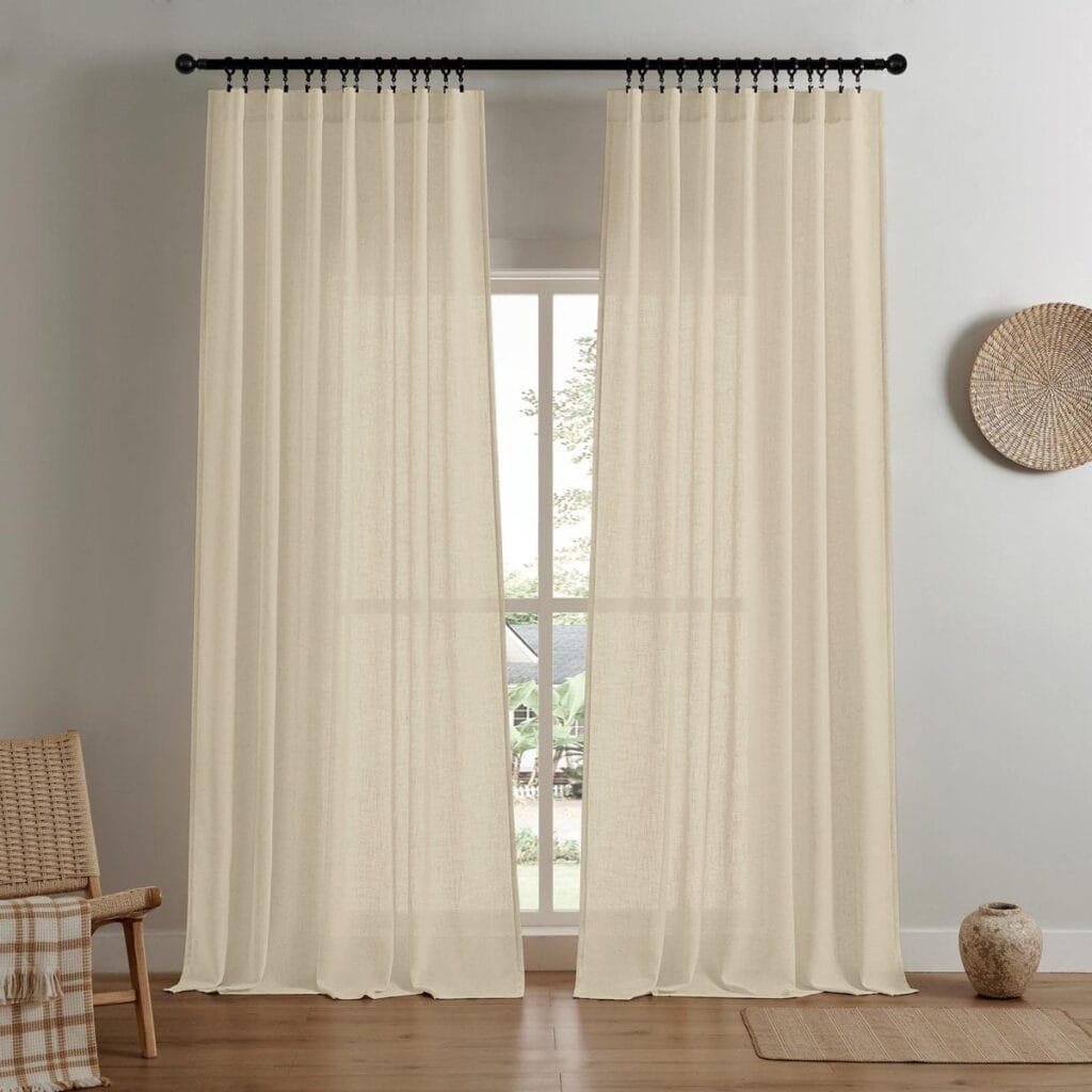Sleek tool-free window decoration presenting the clean horizontal profile of a specialized linen curtain pistachio shell.