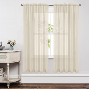Sleek architectural window frame showcasing how custom light beige sheer curtain provide excellent daily coverage.