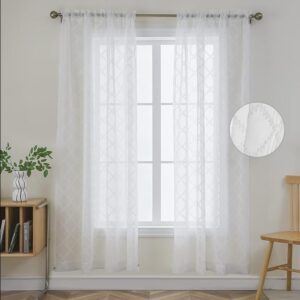 Sleek architectural window frame showcasing how custom white trellis sheer curtain provide excellent daily coverage.