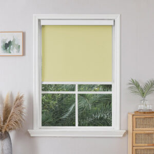 Sleek architectural living area showcasing how an optimized traditional shade light yellow shields a room from direct solar heat.