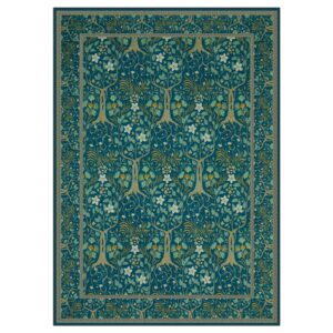 Joydeco functional home product display showcasing a durable dark blue floral runner rug installed over a clean layout.
