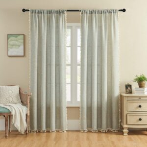 Sleek architectural doorway presentation featuring the elegant long hang profile of a custom-tailored beige floral sheer curtains.