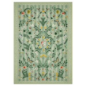 Polished contemporary floor space highlighting a gorgeous light green insect runner rug running along a high-traffic hallway entryway.