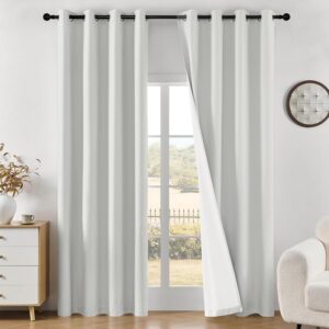 Sleek contemporary living room arrangement showcasing how a set of integrated white linen blackout curtains dresses up the window space.