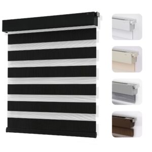 Zebra Shades 14 A peaceful master suite residential bedroom layout featuring premium no drill zebra shades black hung clean by a sunny window frame.