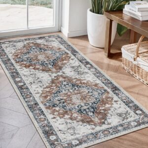 Polished contemporary floor space displaying a high-quality washable runner rug beige red styled neatly along a hallway window.
