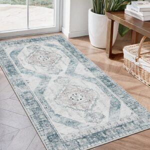 Joydeco soft textiles showcase featuring a premium quality washable runner rug blue white loosely folded over a contemporary sofa frame.