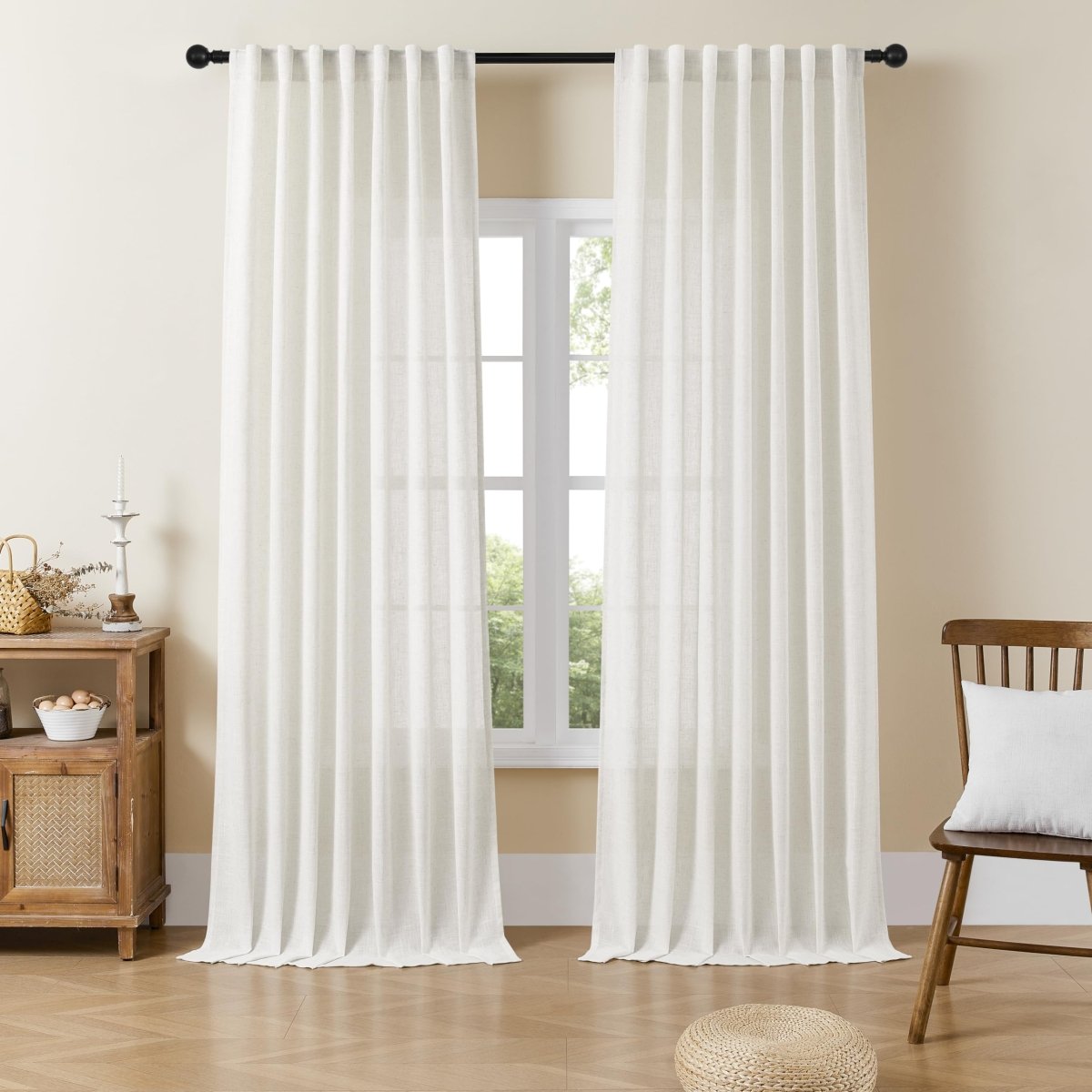 Joydeco Off White Linen Curtains for Living Room Patio Curtains - Off-white 1 Joydeco functional home decor presentation showcasing linen curtains off white in bright midday illumination.