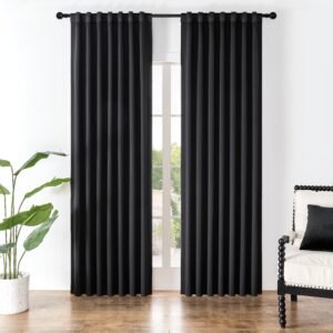 Joydeco elegant home interior display highlighting high-performance curtains room darkening black fitted clean over a bedroom window.