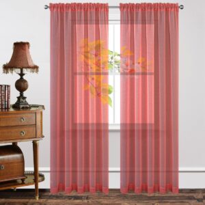 Joydeco elegant home interior display highlighting high-performance red sheer curtains fitted clean over a bedroom window.