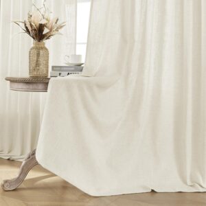 Close-up macro view accenting the light-filtering weave texture and precise construction of a custom semi sheer linen ivory.