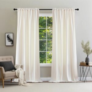 Joydeco window treatment option featuring blackout velvet ivory white to block bright afternoon sun.