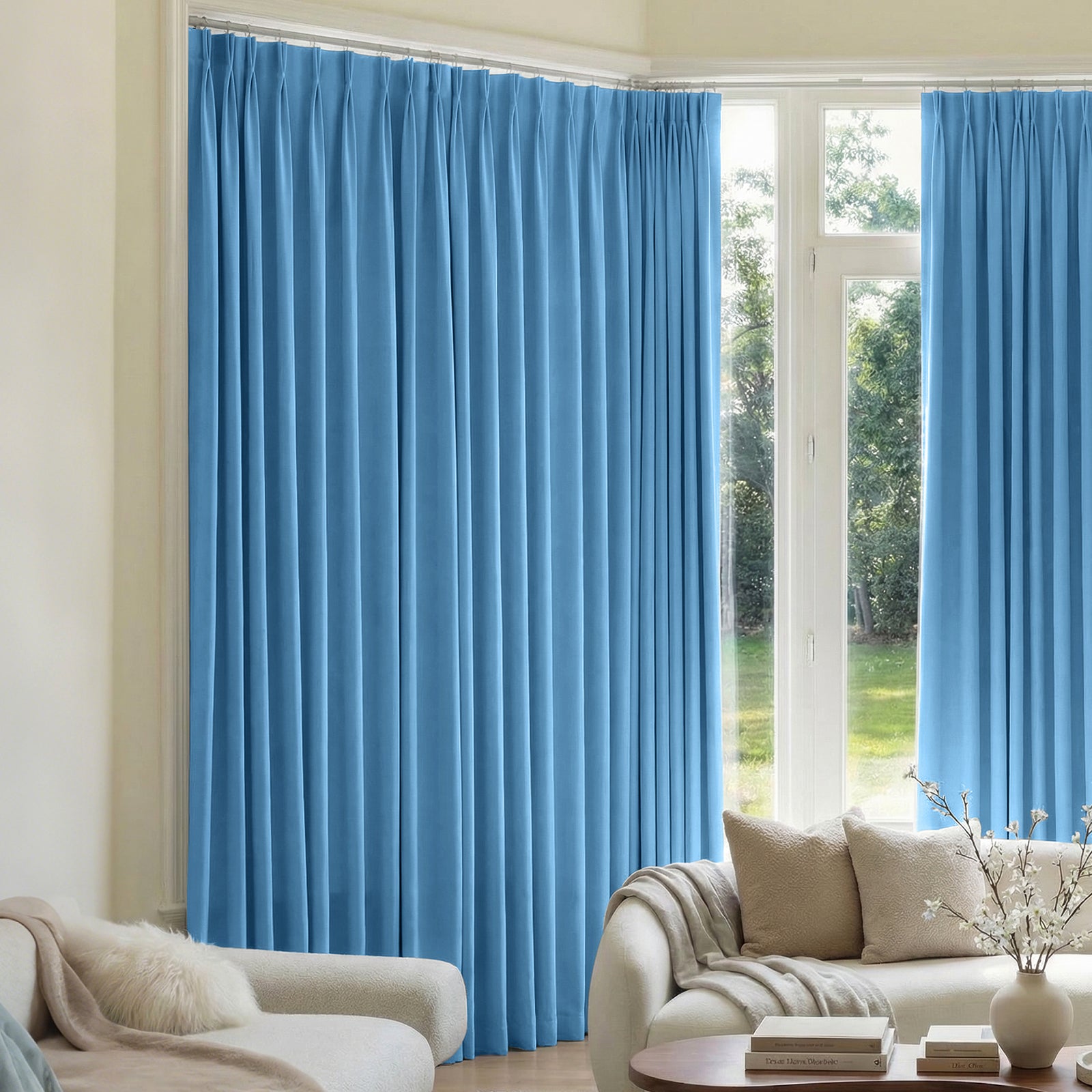 Mason Triple Weave Blackout Curtain - Dark Blue 1 Beautifully arranged bedroom corner focusing on the crisp