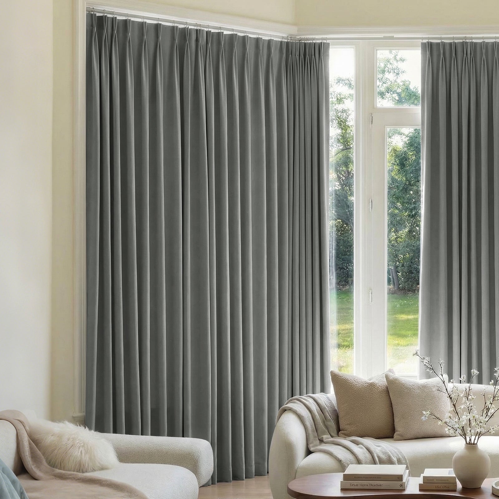 Mason Triple Weave Blackout Curtain - Dark Grey 1 Sleek architectural living zone showcasing how an integrated blackout curtains dark grey setup filters intense direct afternoon solar rays.