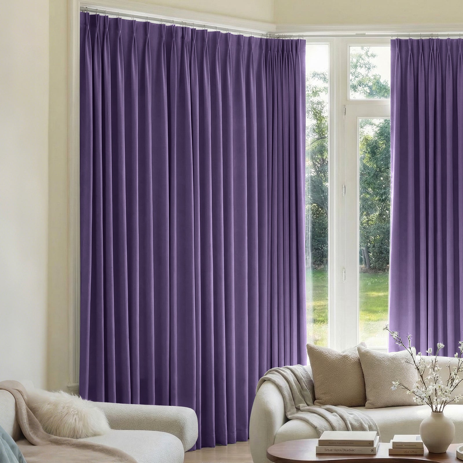 Mason Triple Weave Blackout Curtain - Dark Purple 1 Beautifully arranged bedroom corner focusing on the crisp