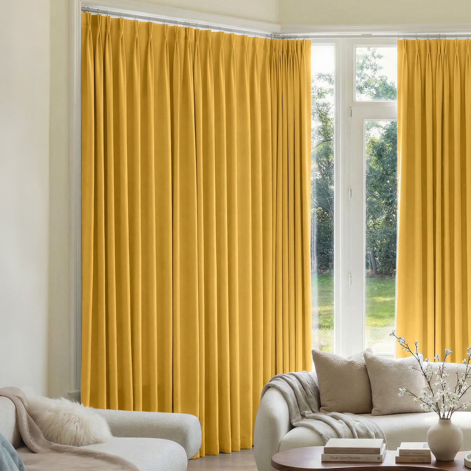 Mason Triple Weave Blackout Curtain - Lemon 1 Joydeco tailored window treatment presentation highlighting premium blackout curtain lemon setup over a clean living room setting.