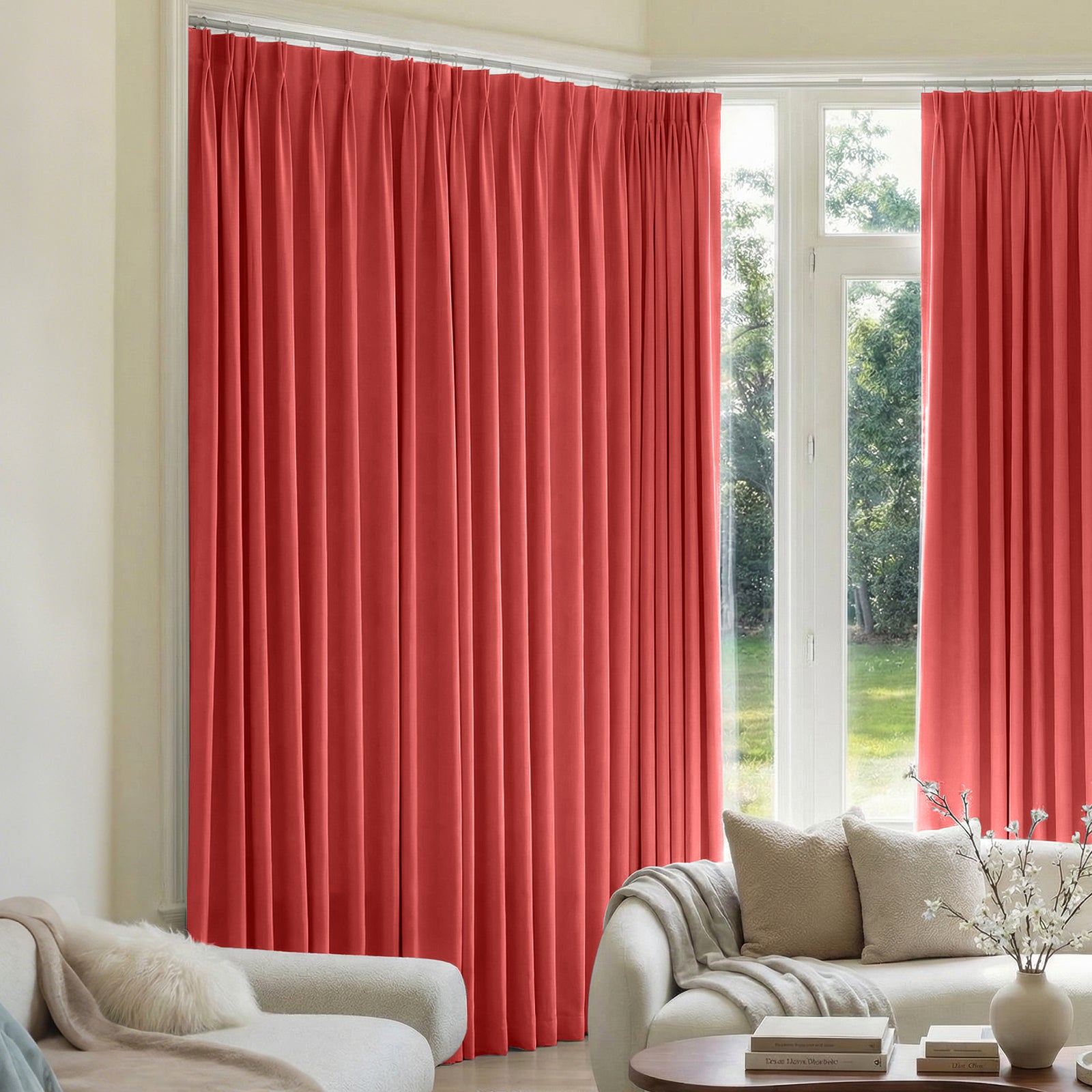 Mason Triple Weave Blackout Curtain - Red 1 Sleek architectural space highlighting how an integrated blackout curtain red installation handles incoming reflections gracefully.