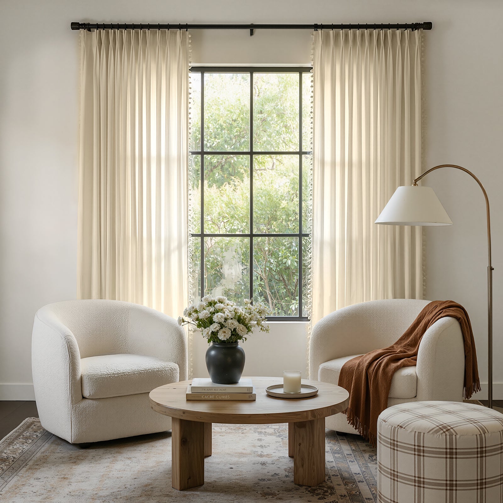 Meadow Geometric Sheer Curtain - Natural 1 Sleek architectural space highlighting how an integrated sheer curtain natural installation handles incoming reflections gracefully.