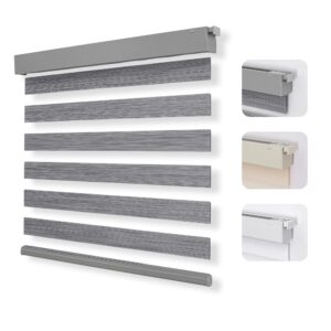 Close-up macro look at the detailed weave texture and premium fabric composition of a durable cordless zebra blinds gray.