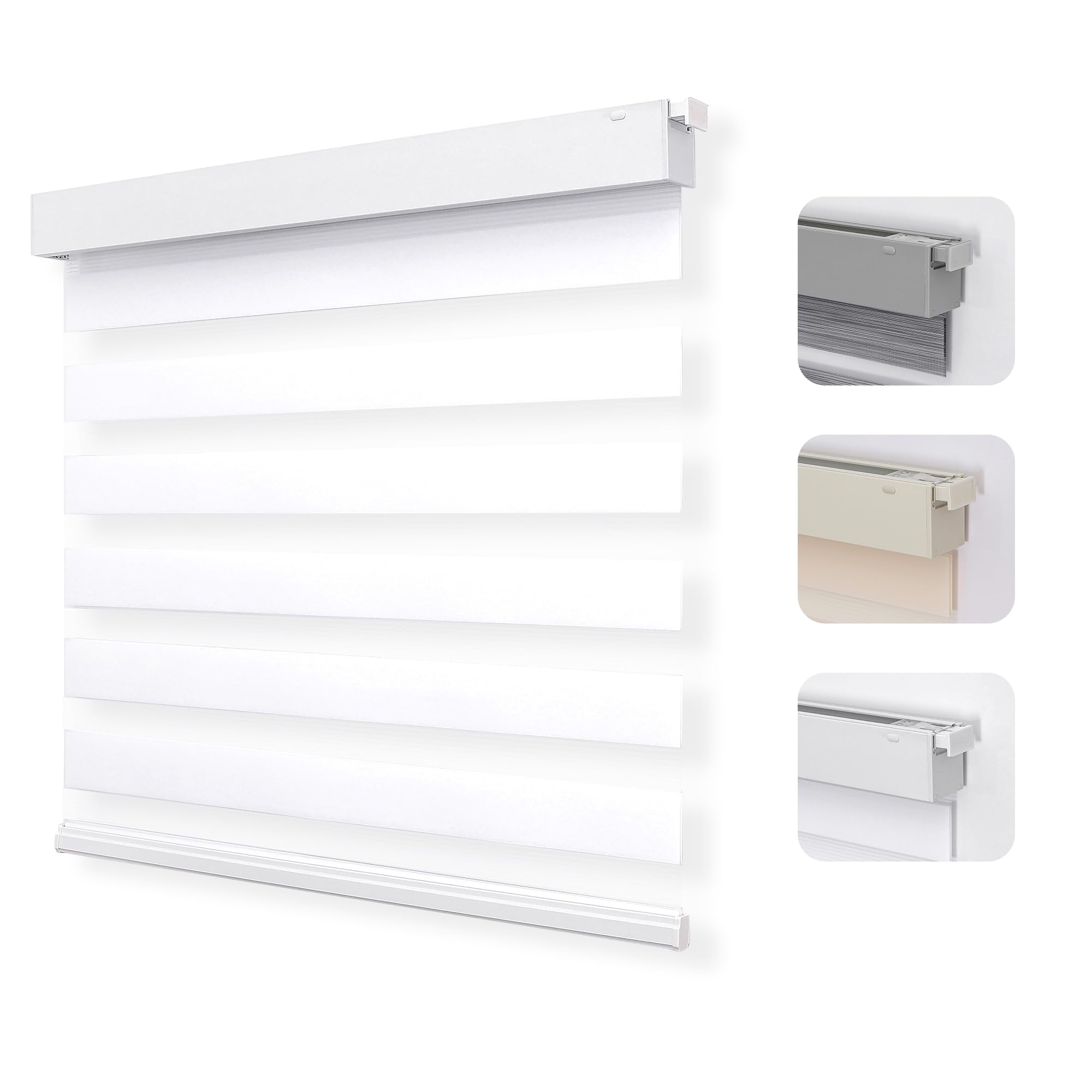 No Drill No Tool Custom Cordless Zebra Blinds for Windows - Off-white 1 Polished contemporary layout showcasing how an integrated zebra blind off white setup delivers instant shade control.