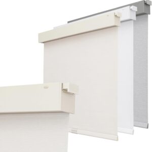 A modern home interior showing high-quality blackout shade beige installed clean across a bright window frame.