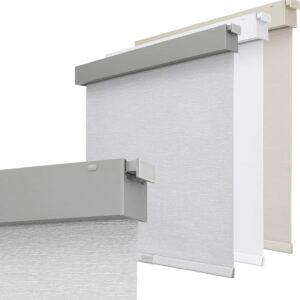 Joydeco functional room display focusing on custom blackout shade grey arranged over a minimalistic layout.