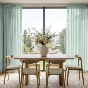 Sleek architectural space highlighting how an integrated sheer curtain grayish green installation handles incoming reflections gracefully.