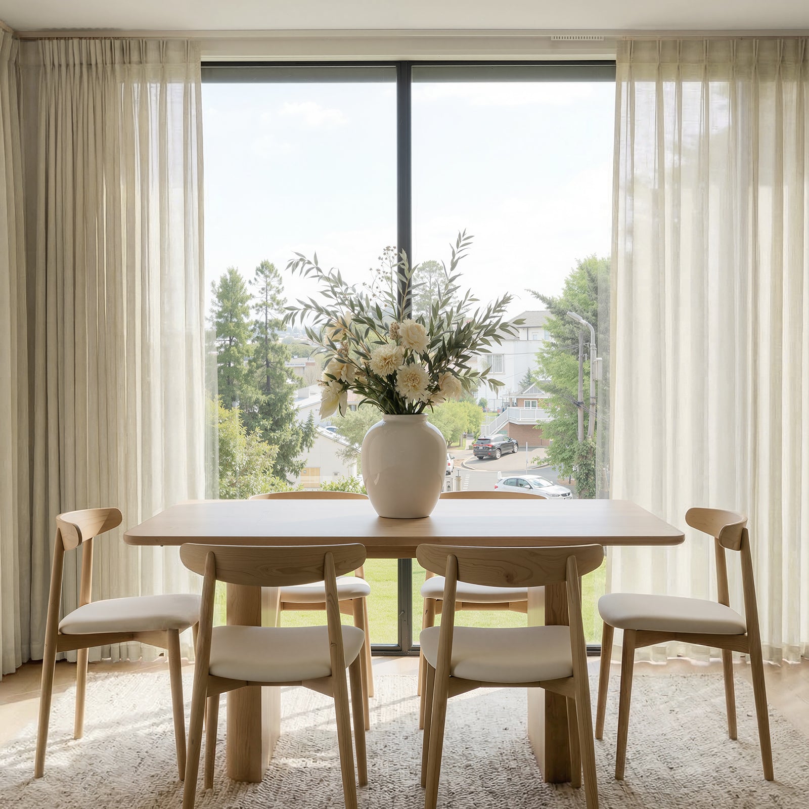 Willow Lightweight Linen Blend Sheer Curtain - Oatmeal 1 A modern well-lit living area featuring an elegant linen sheer curtain oatmeal filtering daylight beautifully.