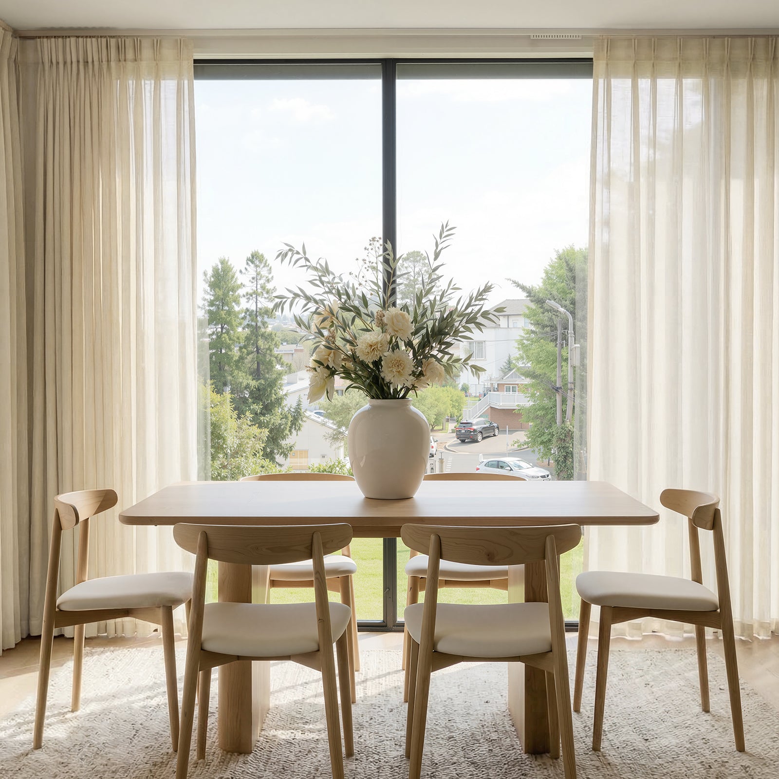 Willow Lightweight Linen Blend Sheer Curtain - Pistachio Shell 1 Joydeco tailored interior window treatment displaying a custom sheer curtain pistachio shell setup over a contemporary layout.