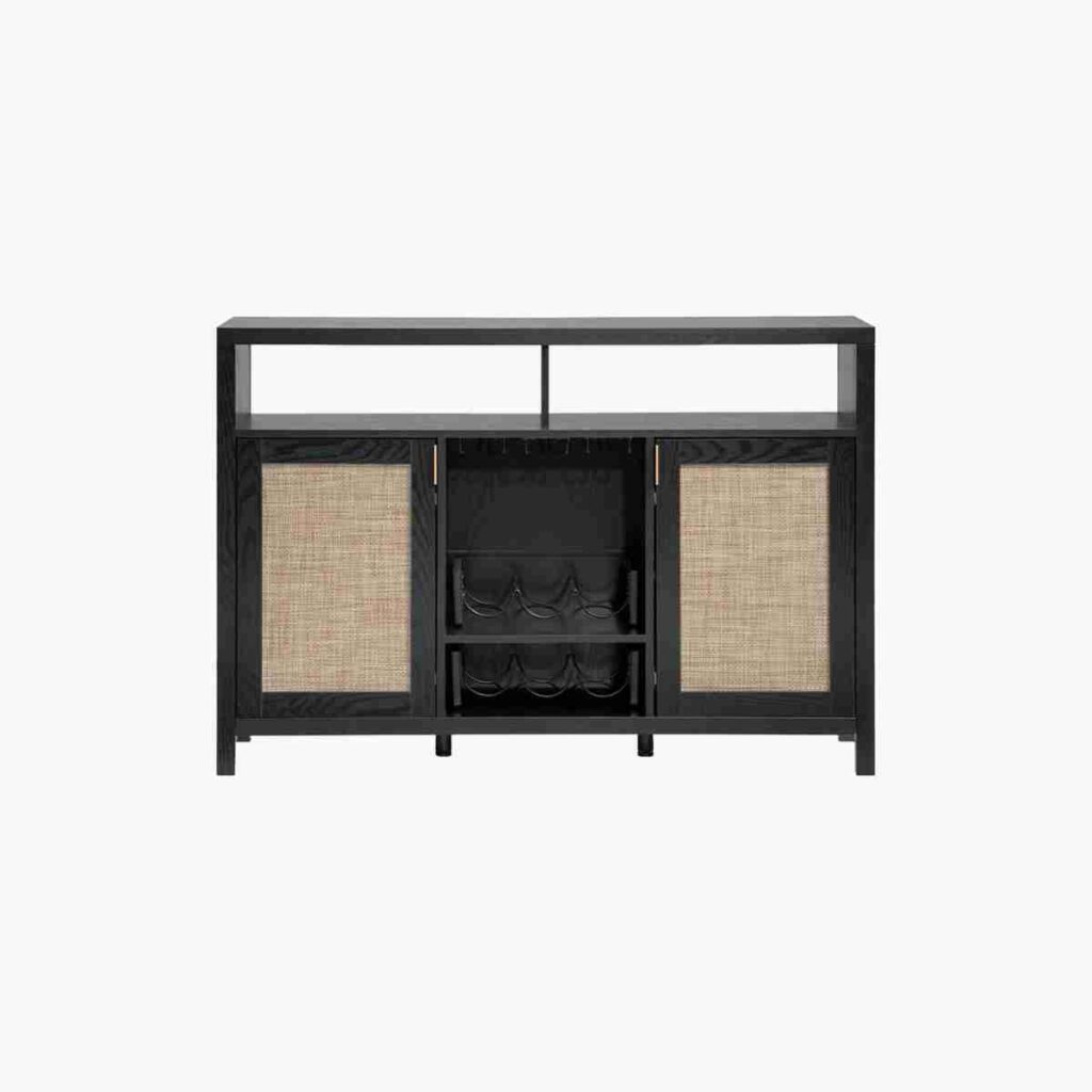 Honest Sicotas Furniture Review: Affordable Luxury or Flat-Pack Headache? 11 Stylish black oak bar cabinet with glass holder for home entertainment.