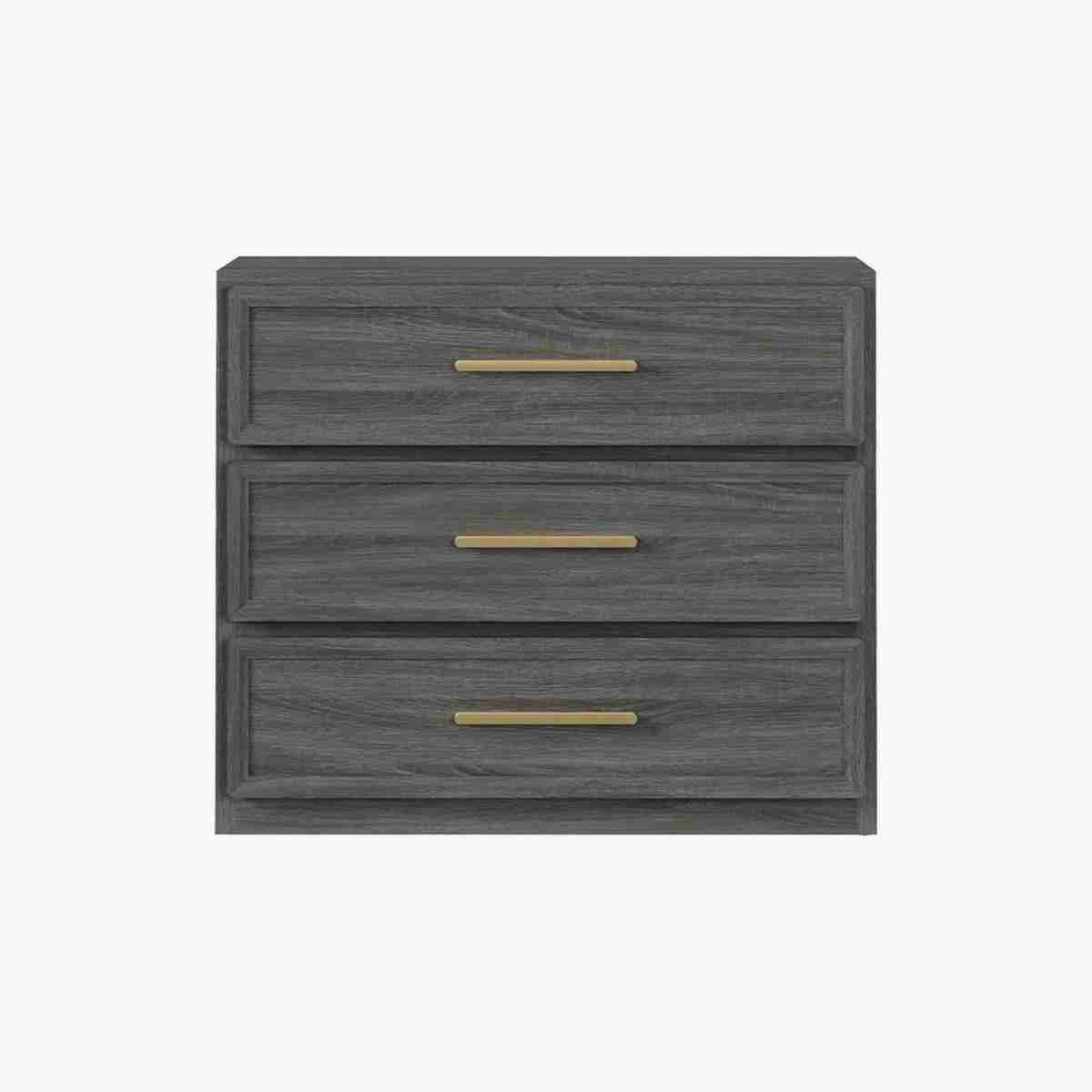 Crescent 3-Drawer Nightstand in Grey Oak 1 Nightstand dark grey oak with drawer storage and compact design for stylish bedroom organization and functionality.