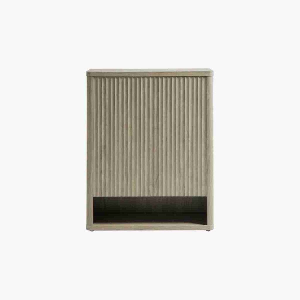 The Sicotas Collection 45 Sleek grey alder shoe cabinet with extra storage space for entryways.
