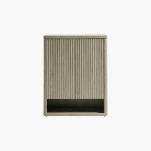 Sleek grey alder shoe cabinet with extra storage space for entryways.