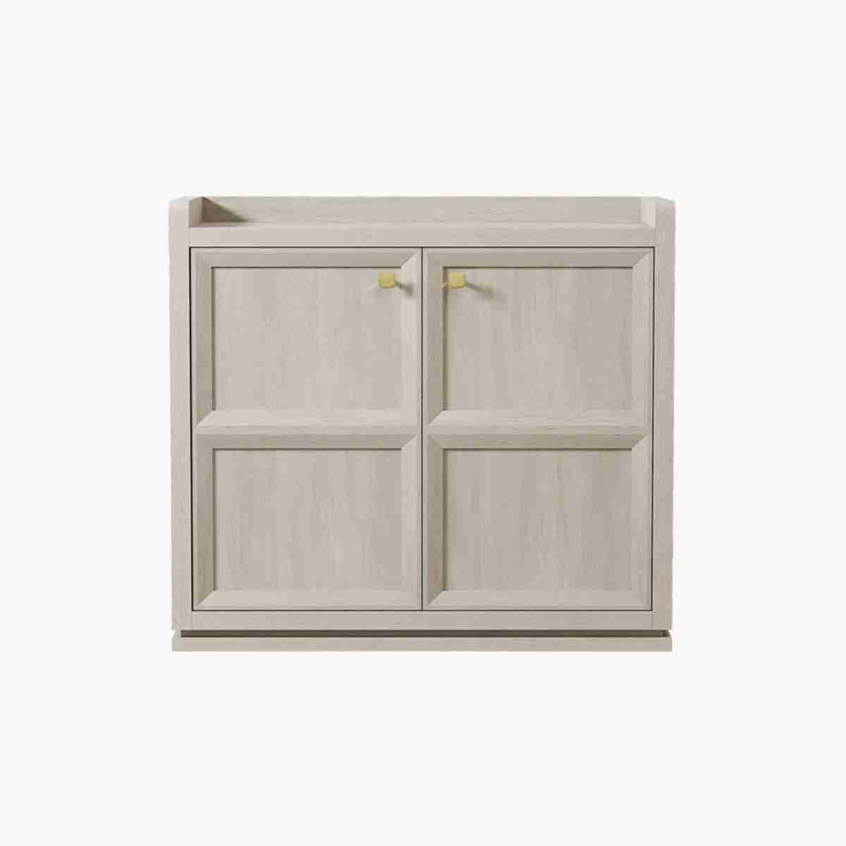 Sicotas Helio Grey White Oak Sideboard with Doors 1 Minimalist grey white sideboard with doors for dining room organization.