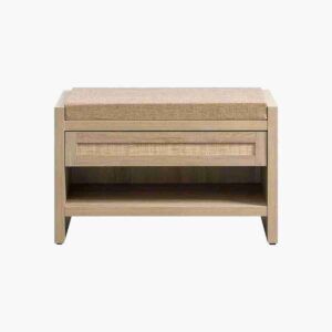 Stylish light oak entry bench with a reclaimed wood look.