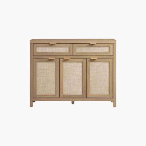 Sleek light oak sideboard with drawers for versatile home storage.