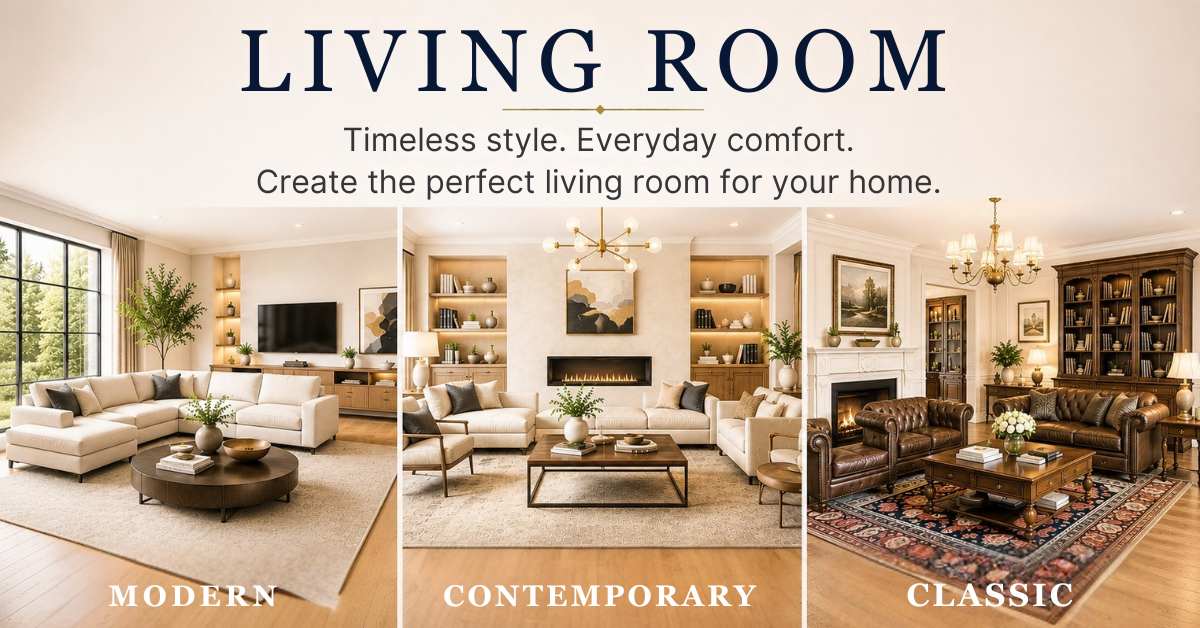 Living Room Furniture – Luxury Living Room Designs Bright luxury living room showroom featuring modern, contemporary and classic styles