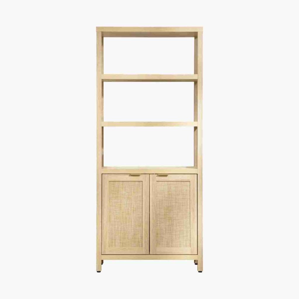 Living Room Furniture 24 Natural rattan bookshelf light oak blending modern and bohemian styles.