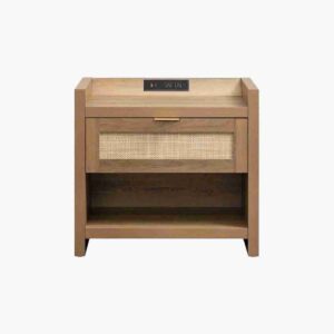 Textured rattan nightstand caramel with a single drawer.