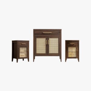 Coordinated Sicotas Andy espresso sideboard ns set including a buffet cabinet and bedside tables.